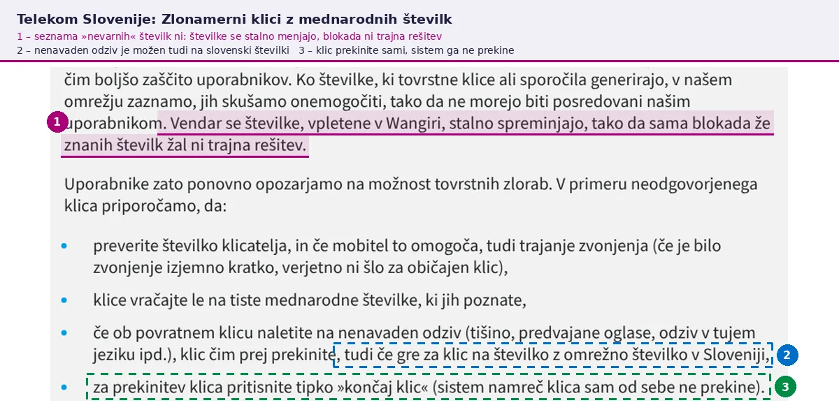 Telekom Slovenije: številke za Wangiri se stalno spreminjajo, zato seznama ni