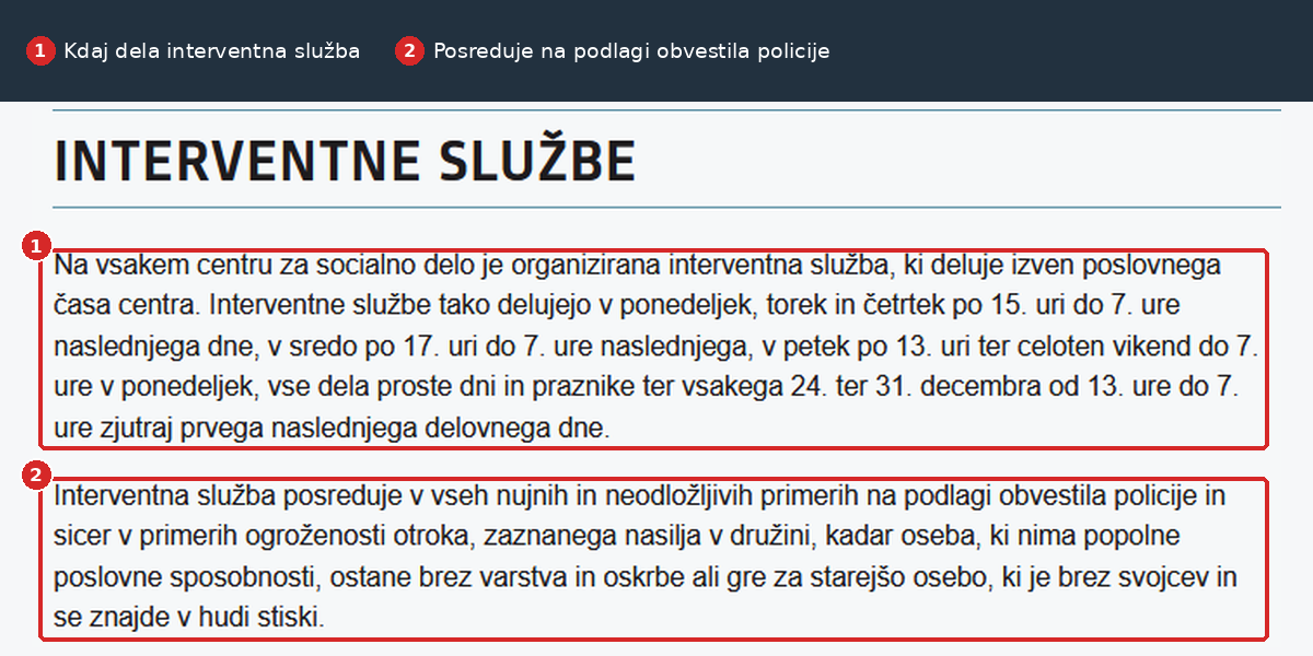 Kdaj deluje interventna služba centrov za socialno delo in v katerih primerih posreduje