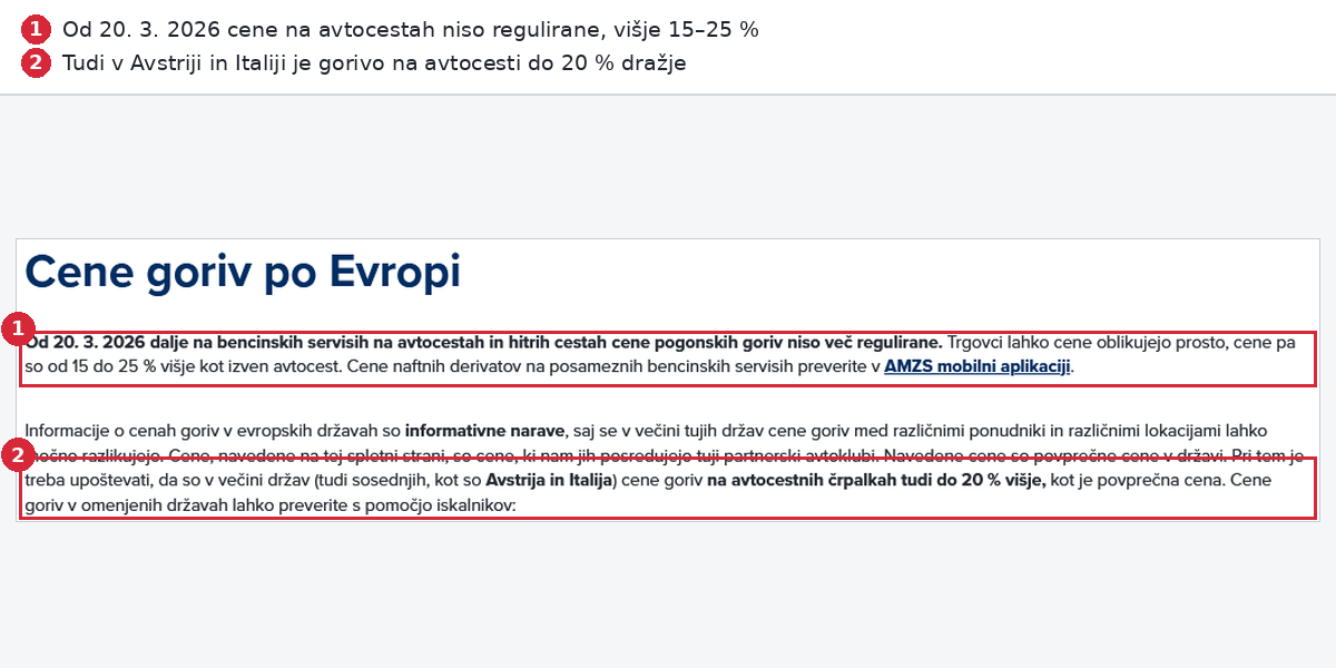 AMZS: cene goriva na slovenskih avtocestah niso regulirane od 20. marca 2026
