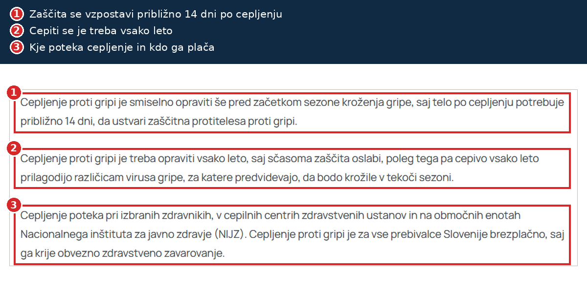 NIJZ: zaščita po približno 14 dneh, cepljenje vsako leto, brezplačno v breme obveznega zdravstvenega zavarovanja