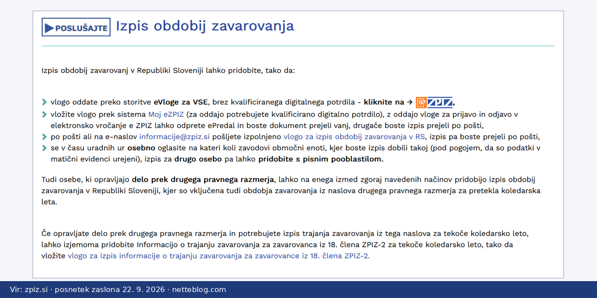 Izpis delovne dobe: štiri poti do izpisa obdobij zavarovanja na strani ZPIZ