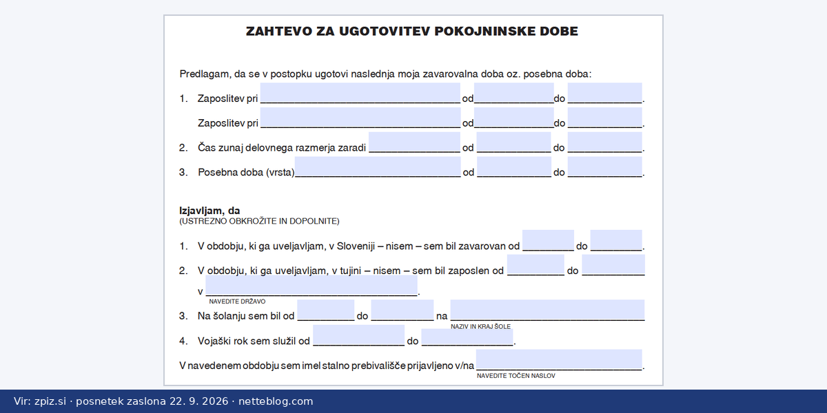 Zahteva za ugotovitev pokojninske dobe, ko na izpisu delovne dobe manjkajo leta