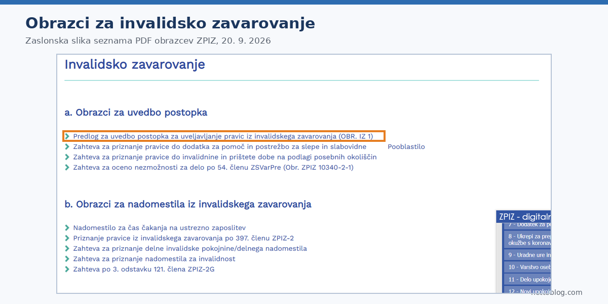 ZPIZ obrazci za invalidsko zavarovanje: predlog IZ-1 in obrazci za nadomestila