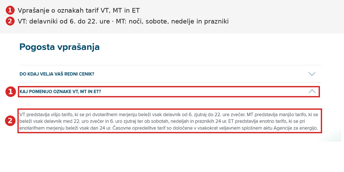 Pojasnilo GEN-I o oznakah VT, MT in ET z urami veljavnosti tarif