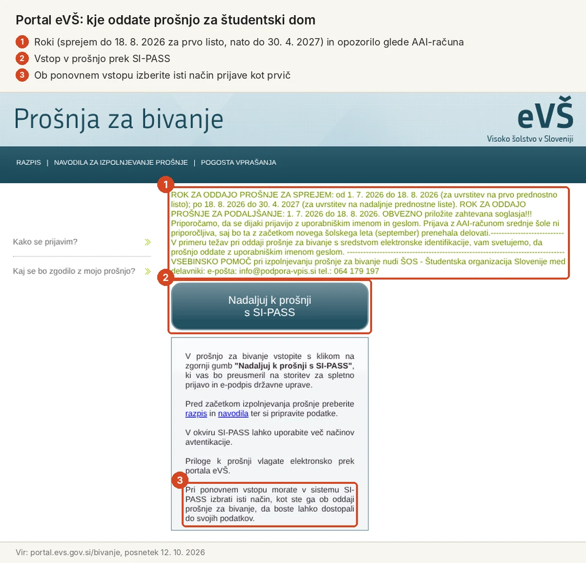 Portal eVŠ, kjer oddate prošnjo za študentski dom