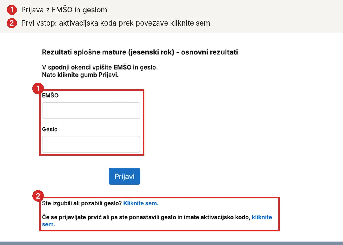 Prijava na portal matura.ric.si z EMŠO in geslom