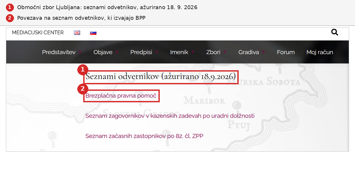 Odvetniška zbornica Slovenije: seznam odvetnikov za brezplačno pravno pomoč