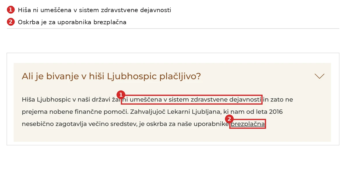 Ljubhospic: bivanje v hiši hospic je za uporabnika brezplačno